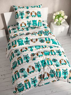 Постельное белье перкаль Сказка "Совенок" 1,5-сп Наволочка 50х70 см 1 шт Простынь на резинке 90x200 см Пододеяльник 145x215 см
