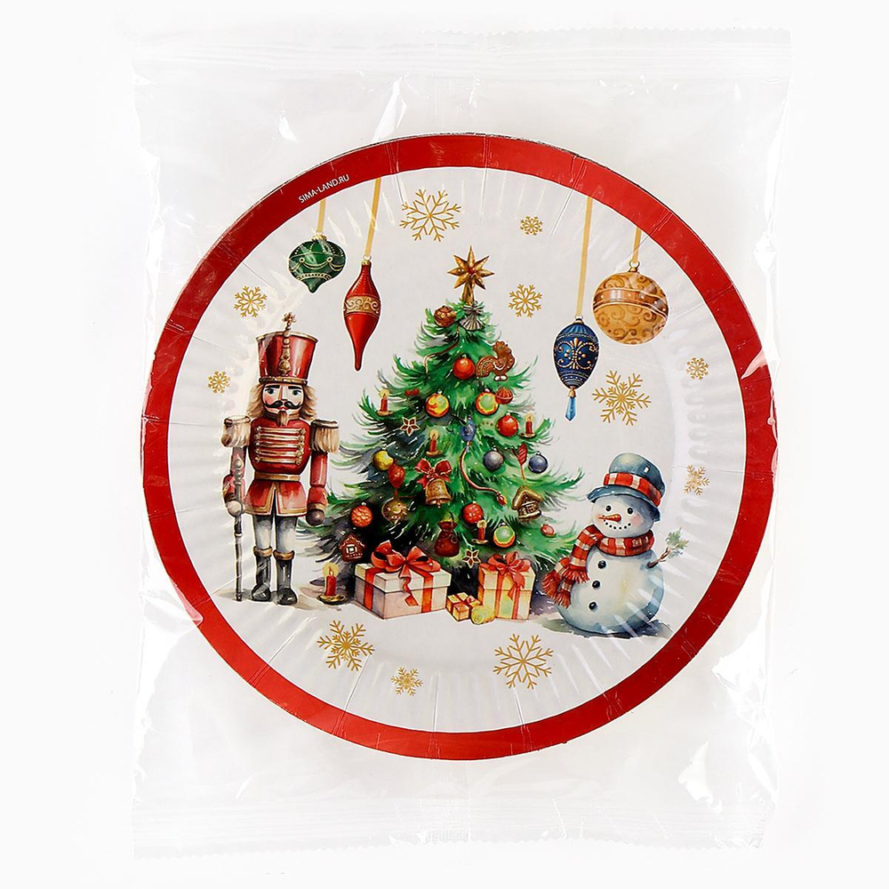 Тарелка новогодняя бумажная "С Новым годом. Сказка" 18см, одноразовая