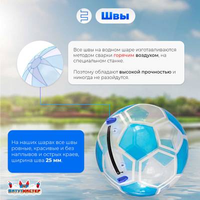 Аттракцион Водный шар "Футбольный мяч Голубой", ПВХ, 2 м