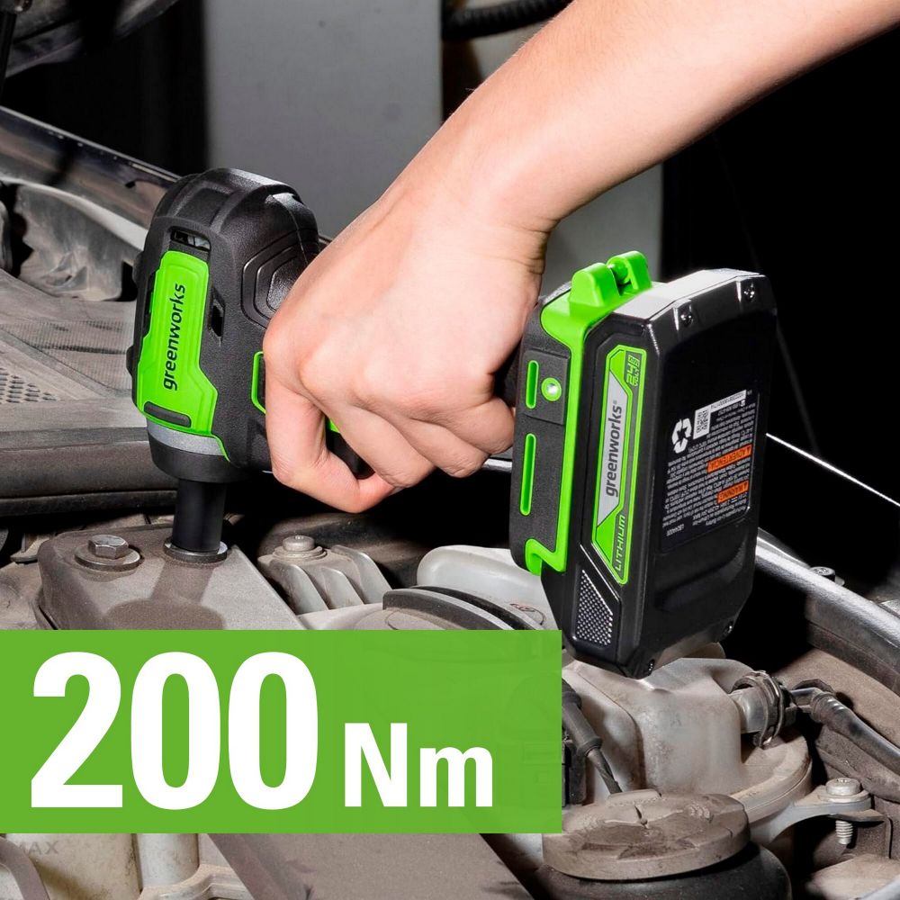 Гайковерт ударный акк. Greenworks G24IW200, 24V,б/щет, 3/8'', 200Нм, 1х2Ач,ЗУ,кор (3803607CUA)