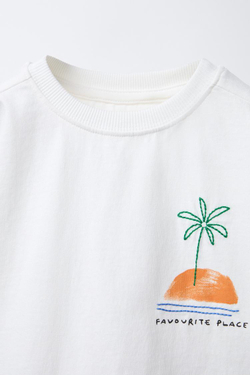 ZARA ФУТБОЛКА С ВЫШИВКОЙ, БЕЛЫЙ