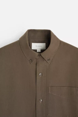 ZARА РУБАШКА ИЗ РЕЛЬЕФНОГО ХЛОПКА, СЕРО-КОРИЧНЕВЫЙ