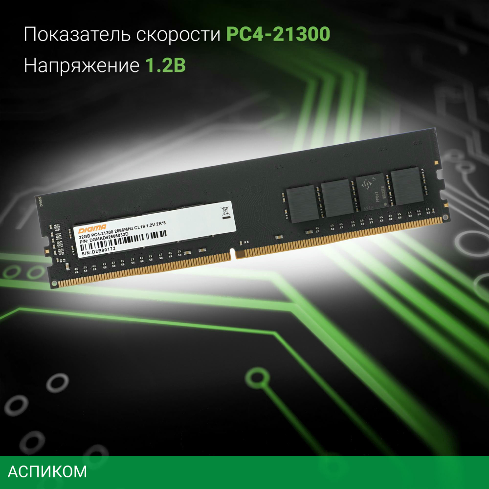 Оперативная память Digma DDR4 32Gb 2666MHz (DGMAD42666032D)