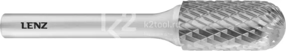 Борфреза твердосплавная LENZ форма C (цилиндр со сферическим концом), 4х16х6х50 мм, насечка №3, без покрытия, арт. LZBC 045 N3