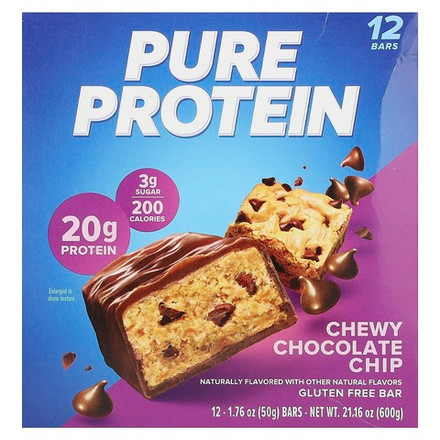 Pure Protein, батончик без глютена, жевательная шоколадная крошка, 12 батончиков по 50 г (1,76 унции)