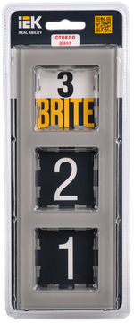 BRITE Рамка 3 -местная РУ-3-2-БрД стекло дымчатый IEK