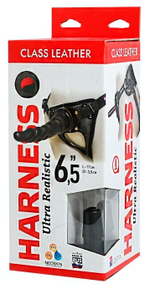 Страпон для женщин и мужчин с кожаными трусиками Harness Ultra Realistic 6.5" насадка неоскин (17 см , телесный с черным ) (Цвет: черный)