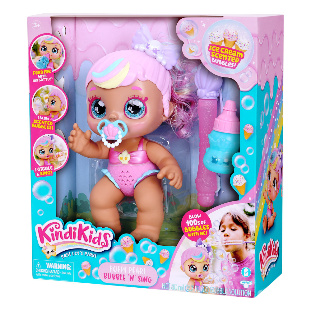 Интерактивная кукла Kindi Kids Poppi Pearl с мыльными пузырями