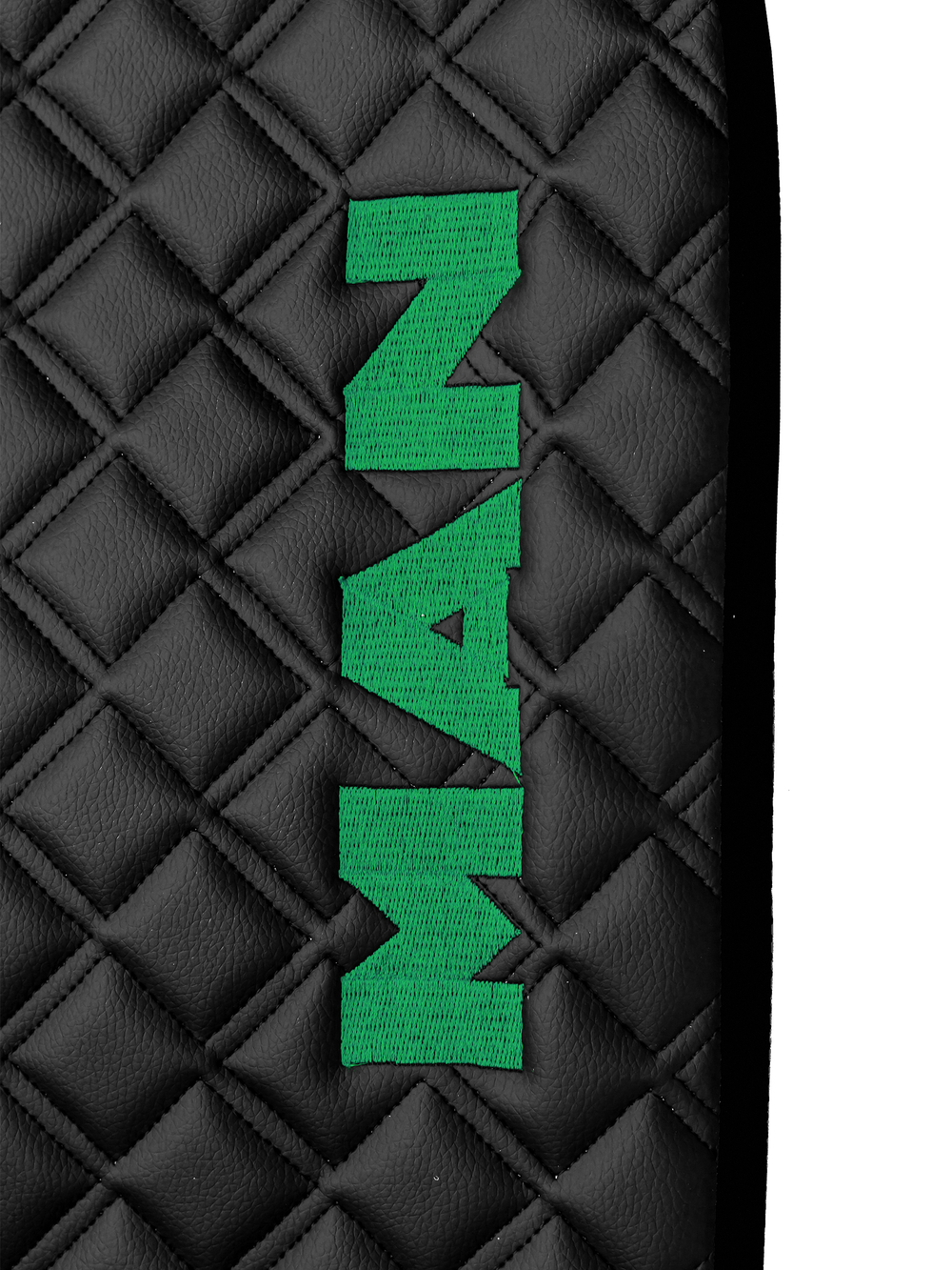 Ковры MAN TGX с 1-м ящиком (механика) (экокожа, черный, черный кант, зеленая вышивка)