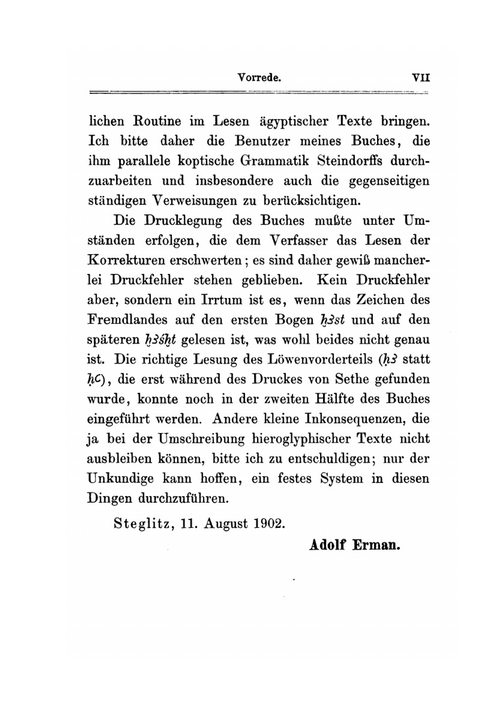 Ägyptische Grammatik. Mit Schrifttafel, Litteratur, Lesestücken Und Wörterverzeichnis | Adolf Erman