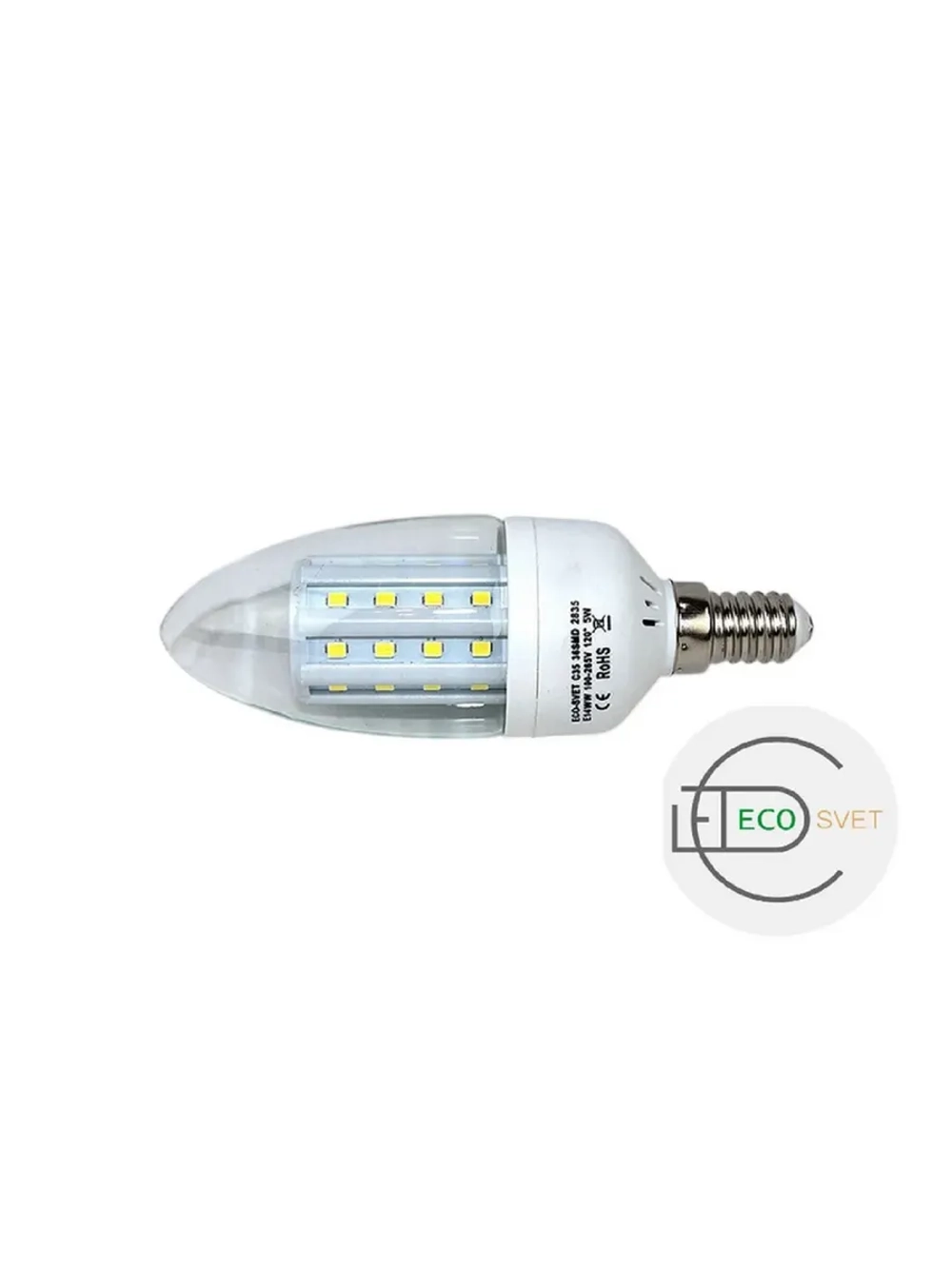 Светодиодная LED лампа С35 Е14 36LED 5W 3шт тёпл