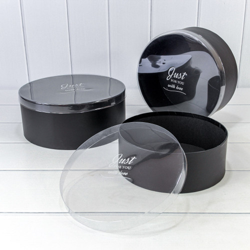 Коробка 26.5х11.2 см Набор 3 шт "Дизайнерская" с прозрачной крышкой (Черный)