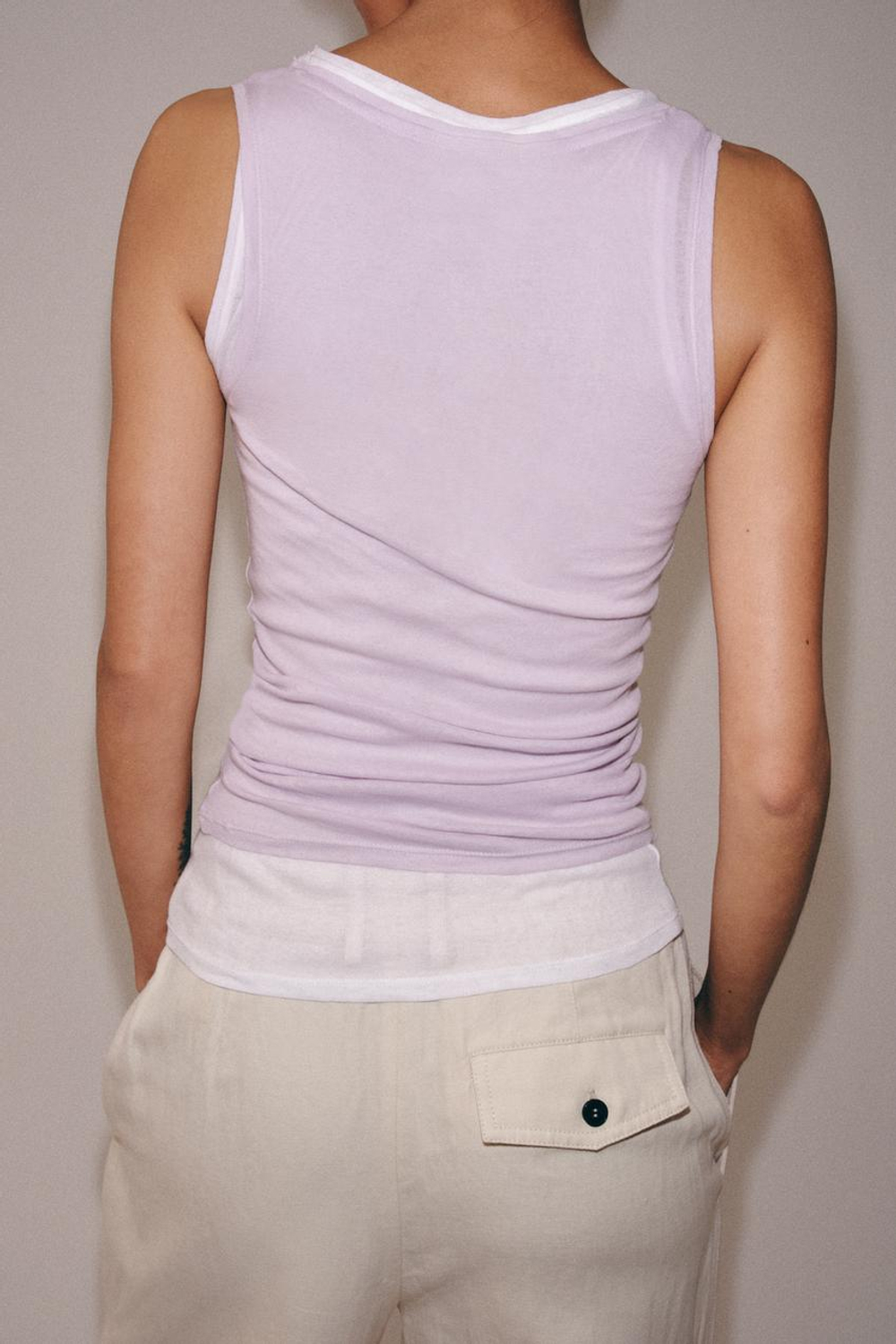 ZARA СВОБОДНАЯ МАЙКА НА БРЕТЕЛЯХ, ТОП ИЗ ХЛОПКА БЕЗ РУКАВОВ, СИРЕНЕВЫЙ