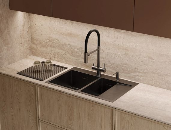 Мойка Omoikiri Akisame 78-2-GM-L нерж.сталь/вороненая сталь(арт.4973101)