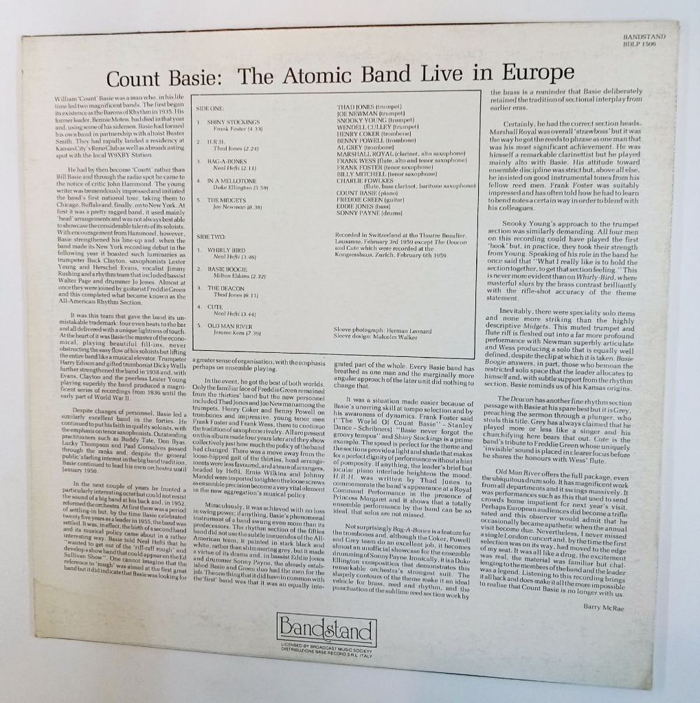 Винтажная виниловая пластинка LP Count Basie The Atomic Band Live In Europe (Italy 1988)