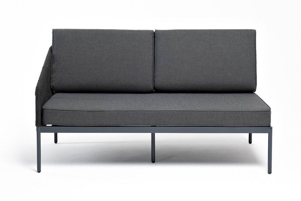 "Канны" правый модуль плетеный из роупа, каркас алюминий темно-серый (RAL7024) муар, роуп темно-серый круглый, ткань темно-серая 027