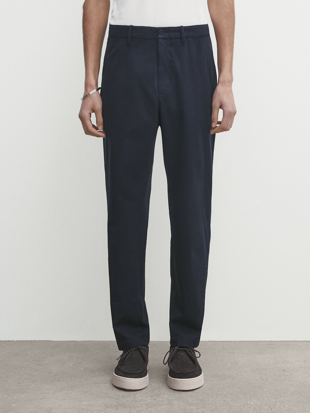 Massimo Dutti Зауженные брюки чинос из трикотина, темно-синий