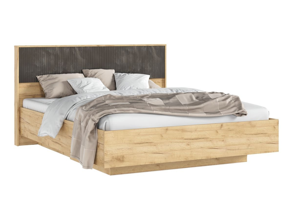 Кровать двухспальная 160х200 парящая с ортопедическим основанием Браш Графит/Дуб Крафт