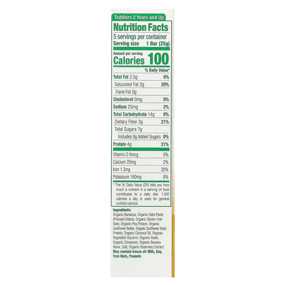 Sprout Organics, Oatie Bars, органические жевательные батончики для детей от 2 лет, с бананами, 5 батончиков, 25 г (0,88 унции)