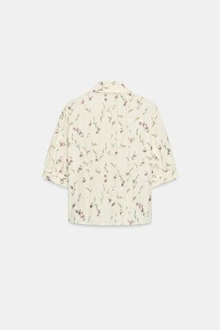 ZARA РУБАШКА С ВЫШИВКОЙ И БИСЕРОМ, ЭКРЮ/ЗЕЛЕНЫЙ