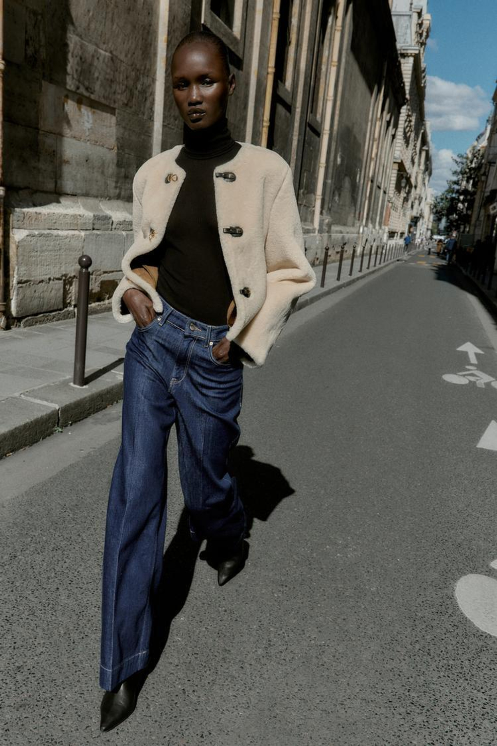 ZARA КУРТКА-ДУБЛЕНКА С НАВЕСНЫМИ ЗАСТЕЖКАМИ, ЭКРЮ