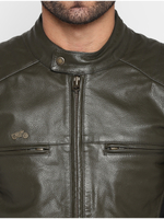 Куртка мужская кожаная Royal Enfield, цвет - зеленый, размер - L, арт. RLAJKN000141 (JKAW20009KAYAK GREEN)