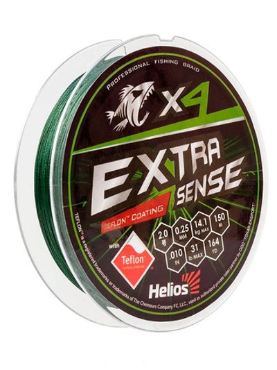 Шнур плетеный для рыбалки Helios Extrasense X4 PE Green 150m 1.0/15LB 0.17mm (HS-ES-X4-1/15LB)