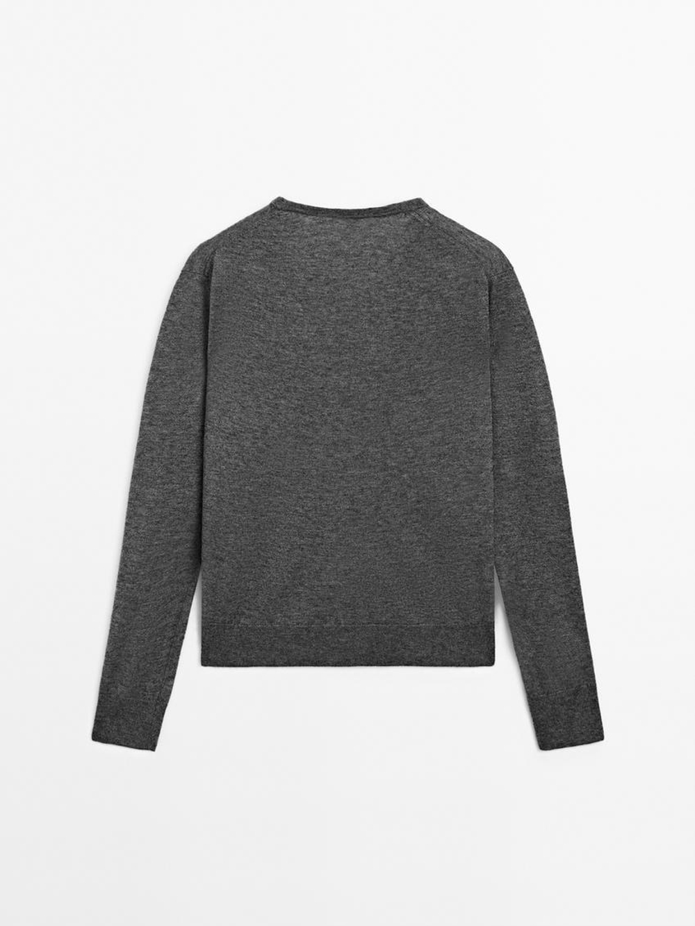 Massimo Dutti Свитер из смесовой шерсти с V-образным вырезом, серый