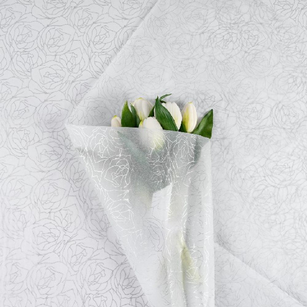 Бумага тишью "Узоры" 50*70см Серебро на белом (20л)