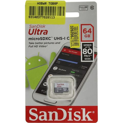 Карта памяти SanDisk 64GB MicroSD SDSQUNR-064G-GN3MN