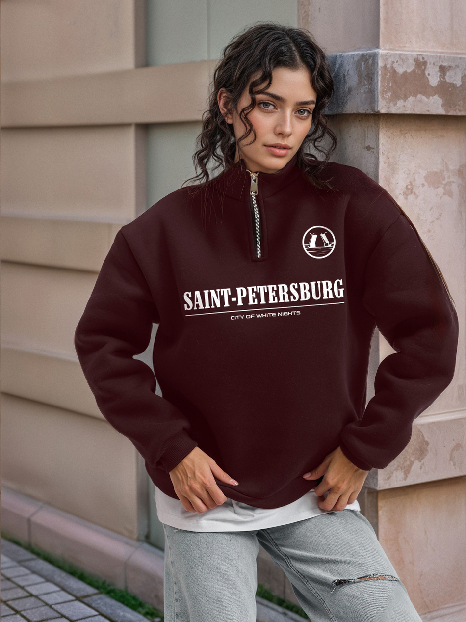 Толстовка женская с зип-воротником "Saint Petersburg" бордо