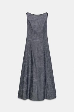 ZARA ПЛАТЬЕ МИДИ С ОТКРЫТОЙ СПИНОЙ, ИНДИГО