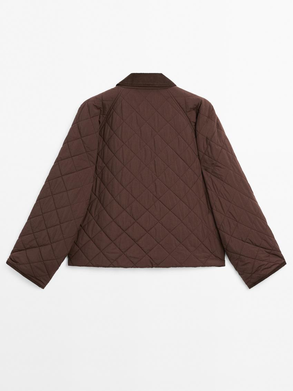 Massimo Dutti Короткая легкая куртка с вельветовой деталью, бордо