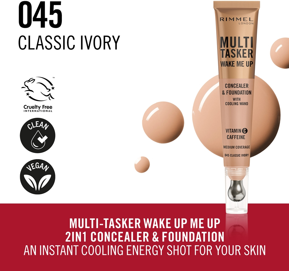 Rimmel Multi-Tasker Wake Me Up - Подклад и корректор с эффектом осветления оттенок 45 Classic Ivory, 20 ml