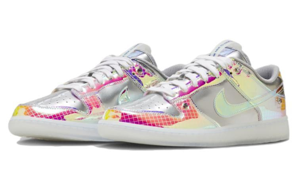 Nike Dunk Low "Hyperflat" laser colorful gradient wear-resistant low-top sneakers for men and women the same silver