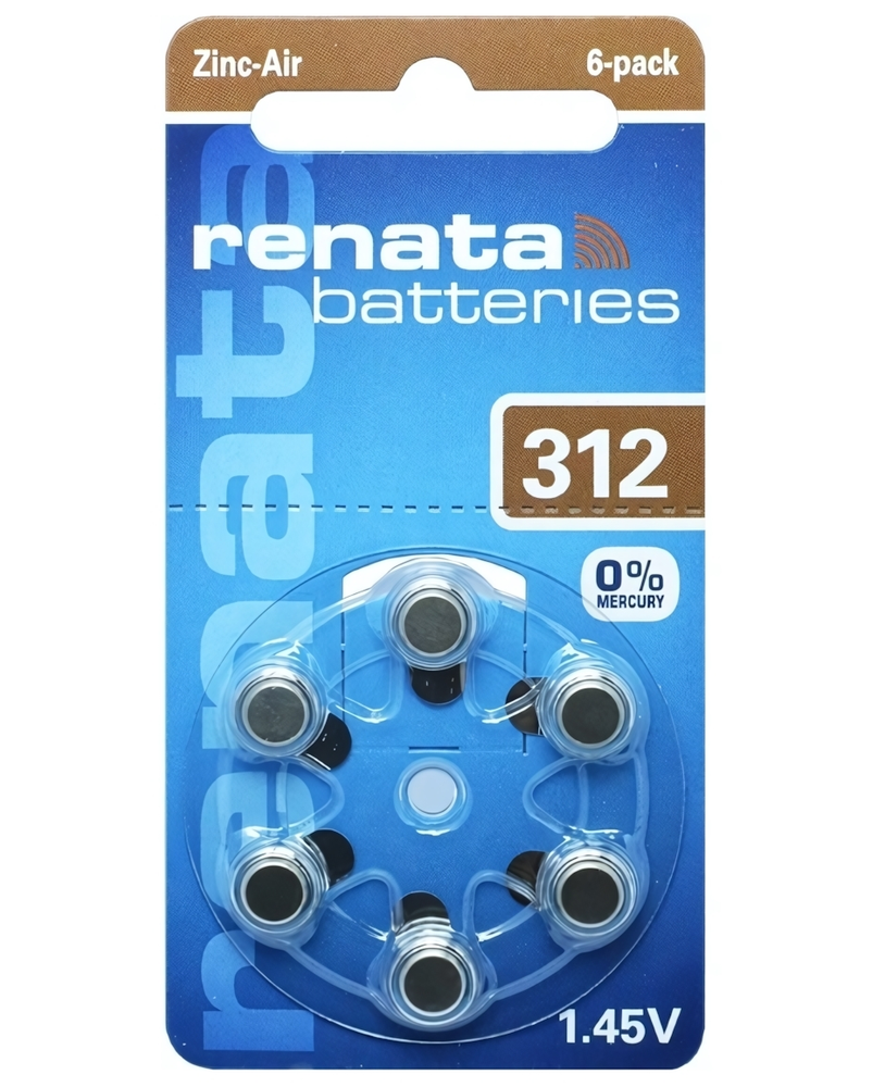 Элемент питания Renata ZA-312 BL/6 для слуховых аппаратов (комплект 6 шт)