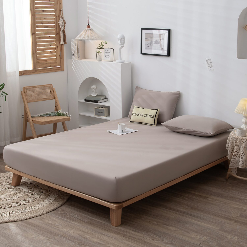 КПБ Однотонный Сатин на резинке CSR028, 2 спальный, наволочки 50-70 2 шт, простынь 160*200*35