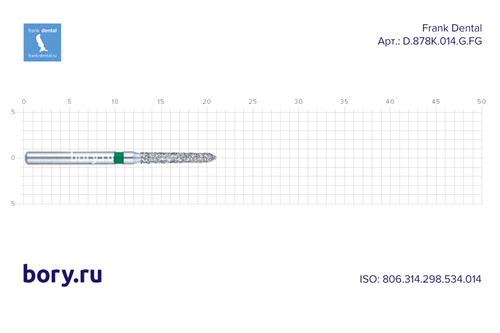 Бор алмазный зеленый  Frank Dental типа FG - D.878K.014.G.FG