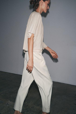 ZARA БРЮКИ-ДЖОГГЕРЫ WIDE LEG — ZW COLLECTION, ЭКРЮ