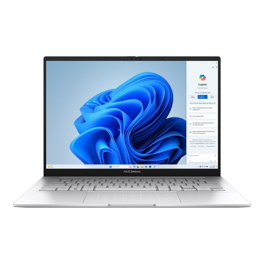 Ноутбук ASUS Zenbook 14 OLED UX3405MA-QD613, 14" (1920x1200) OLED/Intel Ultra 5 125H/16ГБ LPDDR5X/512ГБ SSD/Arc Graphics/Без ОС, серебристый (90NB11R2-M010C0)