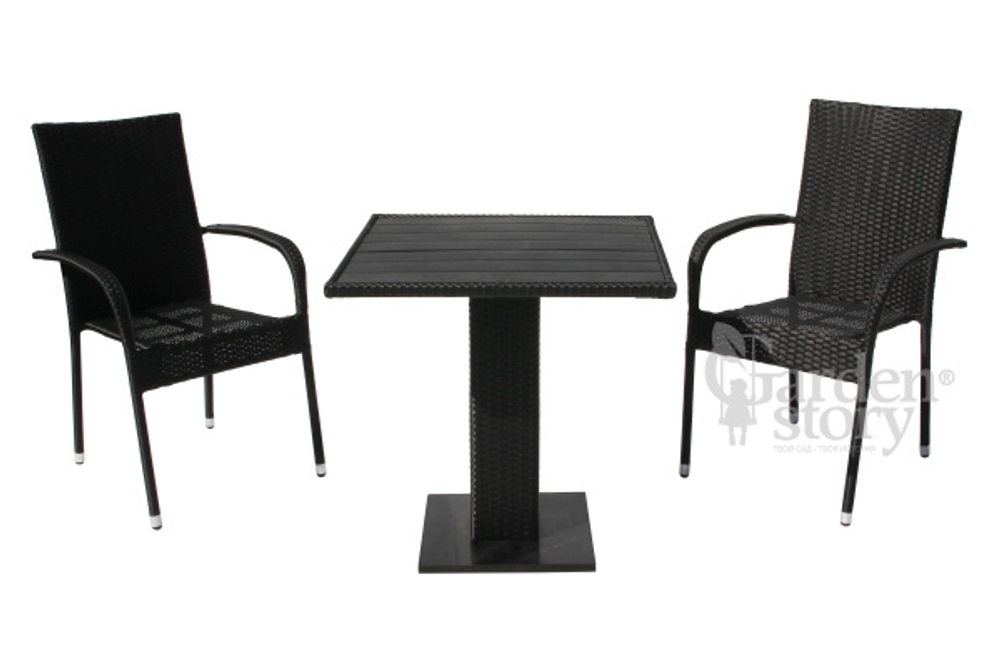 Набор мебели Garden Story Парис мини 4 уп.(2 Стул Garden Storyа Парис "без подушки"+стол 70см 2 уп., каркас черн, ротанг черн