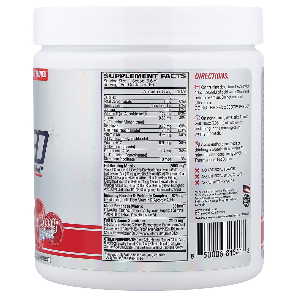 EHPlabs, OxyShred, термогенный сжигатель жира, со вкусом малины, 318 г (11,2 унции)