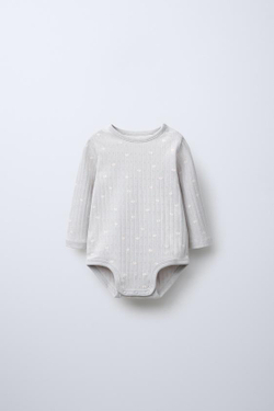 ZARA КОМПЛЕКТ ИЗ БОДИ И КАРДИГАНА С АЖУРНЫМ УЗОРОМ И ПРИНТОМ, СВЕТЛО-СЕРЫЙ