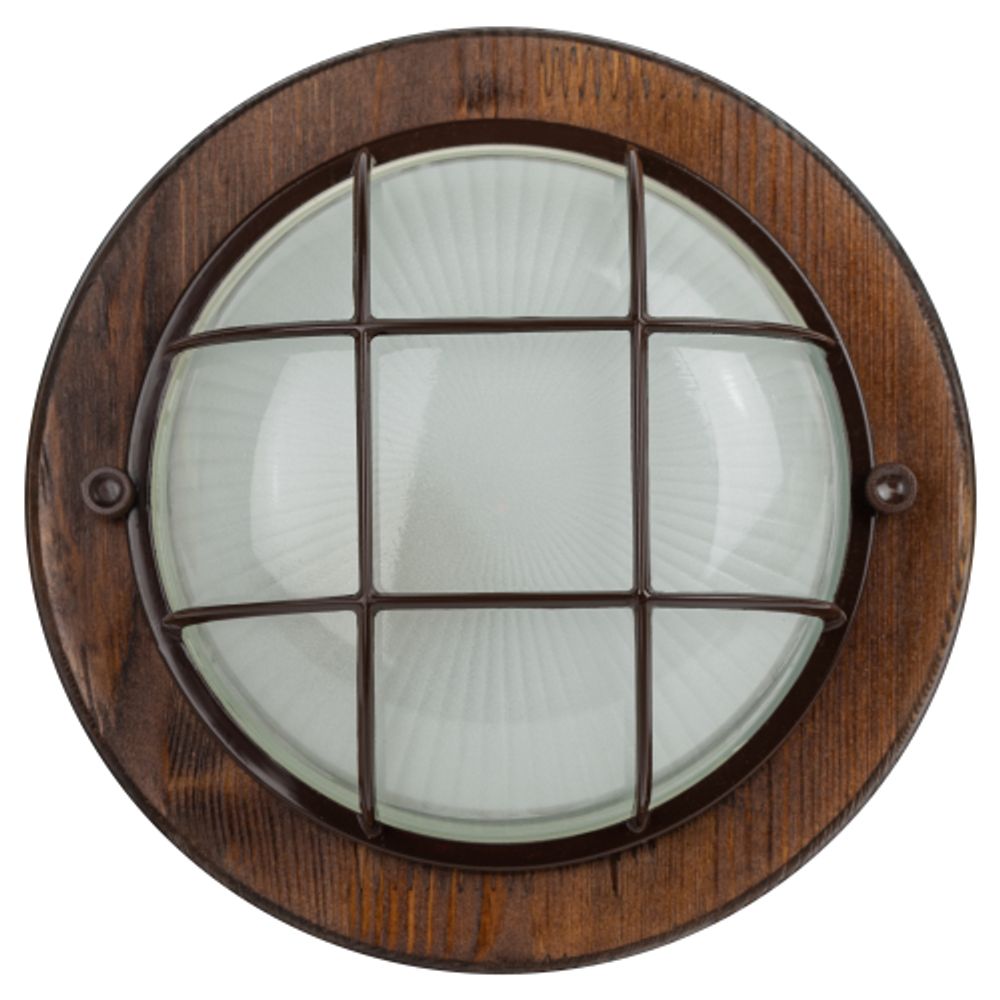 Светильник ЭРА НБО 03-60-022 Кантри дерево/стекло решетка IP54 E27 max 60Вт D220 круглый орех | Светильники ЖКХ IP54