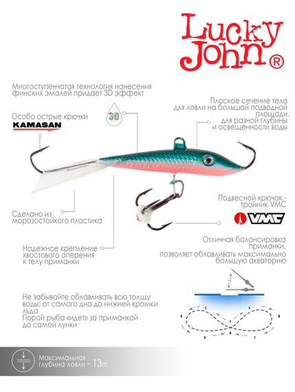 Балансир Lucky John FIN 5 с тр. 70мм/54 блистер