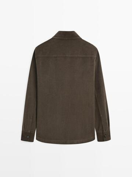Massimo Dutti Вельветовая куртка-рубашка с карманами, коричневый