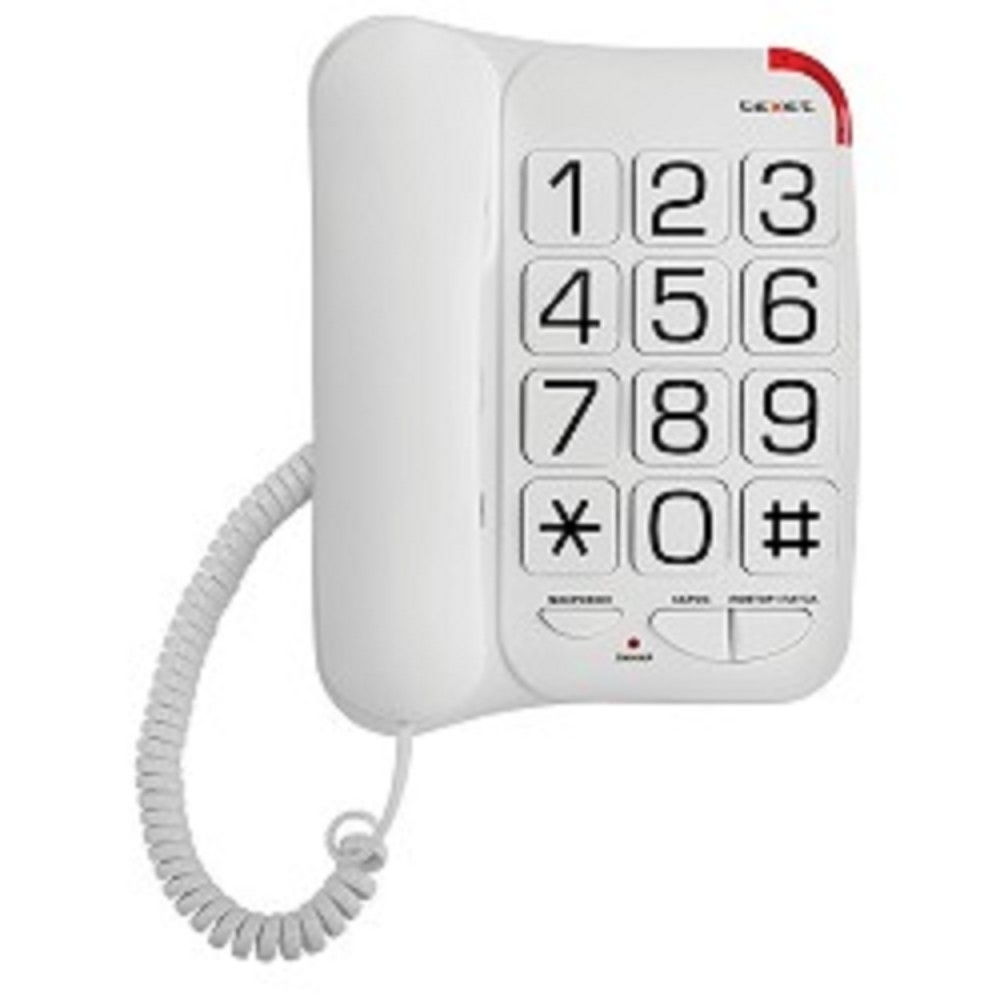 Проводной телефон TEXET TX-201 белый (проводной, повторный набор номера, кнопка выключения микрофона, регулятор громкости звонка, белый)