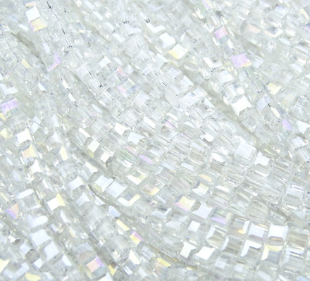 БВ001ДС3 Хрустальные бусины квадратные, цвет: белый AB прозрачный, размер 3 мм, кол-во: 63-65 шт.