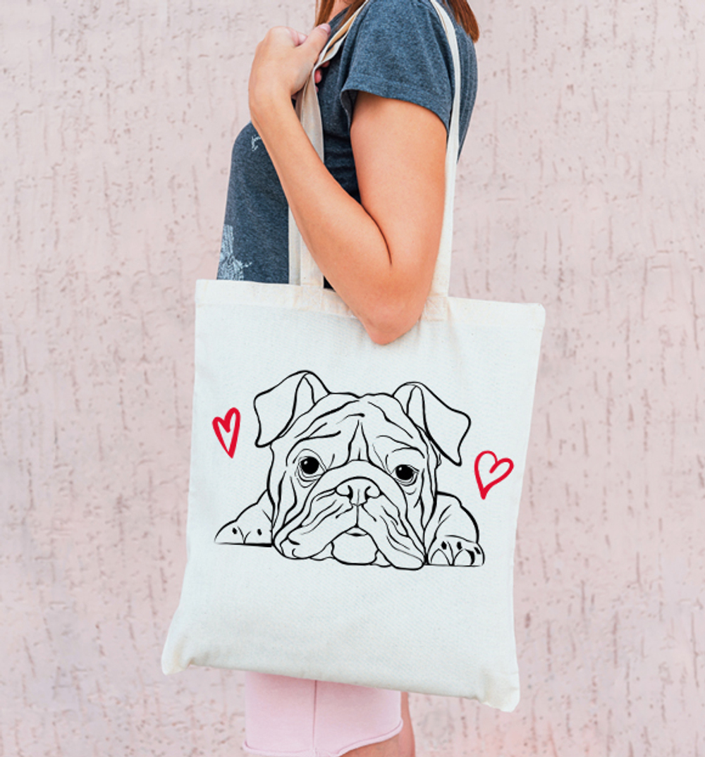 Тканевая сумка "Английский бульдог - любовь"