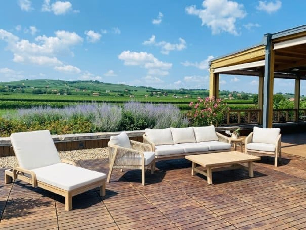 Шезлонг деревянный с матрасом Tagliamento Rimini, натуральный, бежевый